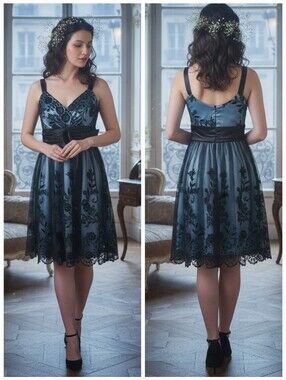 OASIS Y2K Whimsigoth Fairycore Dark Romantic Burnout Velvet Lace Babydoll Dress